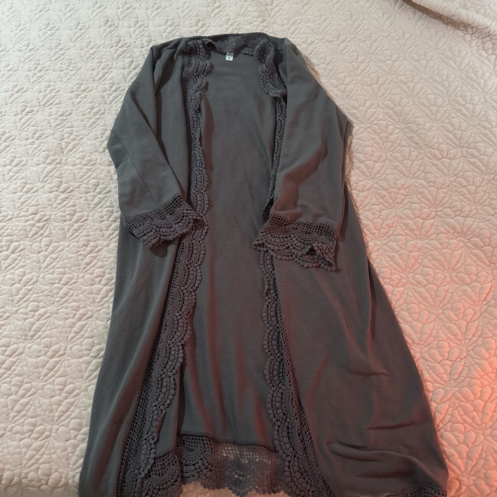 Tickled Teal Charcoal Lace Accent Robe